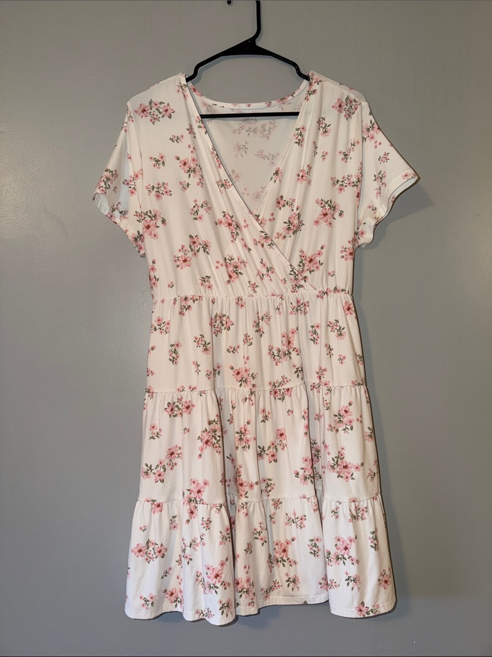 White Floral Tiered Wrap Mini Dress